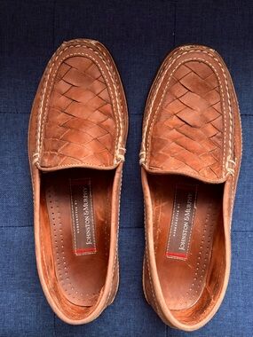 Johnston & Murphy Tan Woven Leather Slip-On Loafers